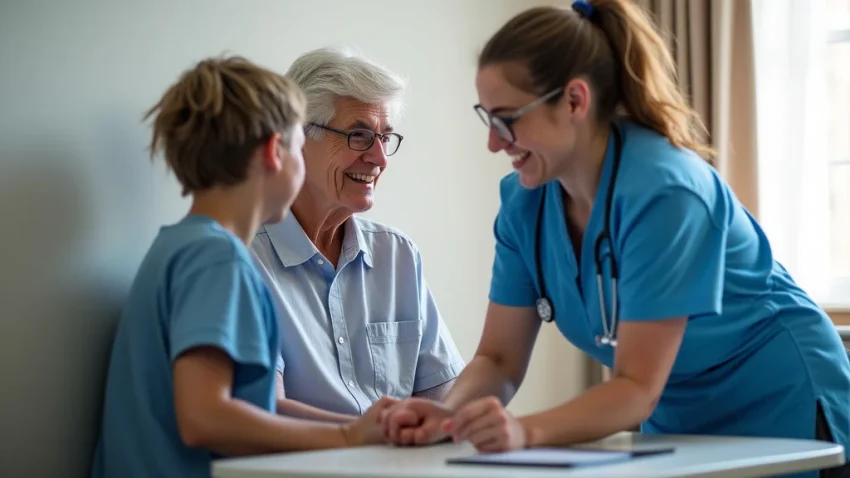 Becoming a Personal Care Assistant Easy Guide The image shows a friendly caregiver helping an elderly person with mobility.